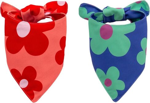 Branson's Buddies Dog Bandana - 2 Pack | Flower | Premium & Durable Polyester Fabric | Adjustable Fit | Multiple Sizes Offered (Blue & Green, Medium) in Saudi Arabia