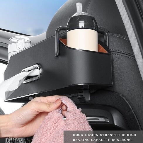 Car Rear seat Storage Box with Two Drink Cup Holders as Well as Tissue Box, Cell Phone Holder and Hook, Versatile Storage, Suitable for Children and car Travel (Black) in Saudi Arabia