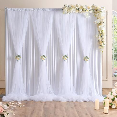 20ftx10ft White Tulle Backdrop Curtains for Baby Shower Parties Wedding,2 Layer Sheer Photo Drape Backdrop for Photography Props, 4Panles 5ftx10ft in Kuwait