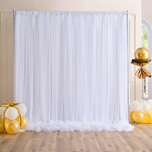 20ftx10ft White Tulle Backdrop Curtains for Baby Shower Parties Wedding,2 Layer Sheer Photo Drape Backdrop for Photography Props, 4Panles 5ftx10ft in Kuwait