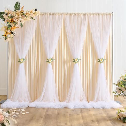 20ftx10ft White Tulle Backdrop Curtains for Baby Shower Parties Wedding,2 Layer Sheer Photo Drape Backdrop for Photography Props, 4Panles 5ftx10ft in Kuwait