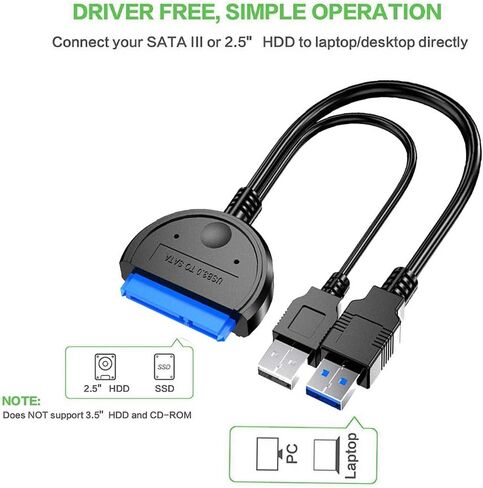 1 قطعة USB 3.0 إلى 2.5 "SATA III محول القرص الصلب 2.5 بوصة SSD HDD محول مع كابل بيانات منفذ USB مزدوج دعم UASP in Kuwait