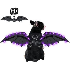 Dog Halloween Costume, Electric Bat Wings Dog Costume with LED Lights, 56 LED Electric Dog Bat Wings Halloween Funny Costume, Halloween Party Cosplay Funny Dog Halloween Costume (X-Large)