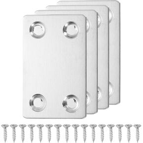 uxcell 4 Set Flat Repair Plates, 1.5 x 1.77 Inch Stainless Steel Flat Straight Brace Bracket Mending Joining Plates with Screws for Fixing Wooden Furniture Corner, Silver