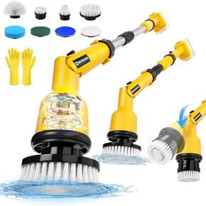 جهاز تنظيف كهربائي دوار لبطارية DeWalt 20 فولت (البطارية غير متضمنة)، جهاز غسيل يعمل ببطارية 1000 دورة في الدقيقة مع ذراع تمديد قابل للتعديل و8 فرش وقفازات خطاف للحوض/البلاط/الأرضية