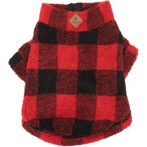 The Worthy Dog Red Buffalo Quarter Zip Pullover, Warm Pullover Fleece Dog Sweater, Winter Dog Clothes - XS