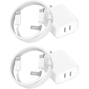 شاحن iPhone سريع، [معتمد من Apple MFi] 2 حزمة 20 واط 40 واط مزدوج USB C شاحن جداري مع كابل مزامنة بيانات شحن سريع بطول 10 أقدام من النوع C إلى Lightning لهاتف iPhone 14 13 12 11 Pro Max XS XR X 8 iPad in Kuwait