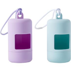 Dog Poop Bag Holder for Leash,2Pack Dogs Waste Bag Dispenser with Elastic Loop Protable Lightweight Plastic Holders for Pet Doggy,Light Blue and Purple