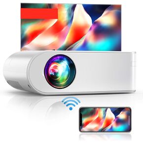 YABER V2 WiFi Mini Projector 7000L [شاشة العرض متضمنة] Full HD 1080P و300 بوصة، جهاز عرض لاسلكي محمول متوافق مع iOS/Android/TV Stick/PS4/PC للمنزل والخارج (أبيض)