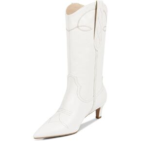 أحذية رعاة البقر الغربية من ويت كيس للنساء أحذية راعية البقر للنساء أحذية مطرزة لمنتصف الساق مع كعب قطط قصير ومقدمة مدببة in Kuwait