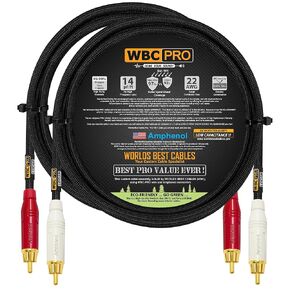 3 Foot RCA Cable Pair - WBC-PRO-LOCAP Low-Capacitance (14pF/ft) 22 AWG Ultra-Silent Audiophile & Professional-Grade Audio Interconnect Cable with Amphenol ACPR Gold RCA Plugs & Black Tweed Jacket