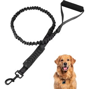 6FT Heavy Duty Elastic Bungee Dog Leash with Reflective & Dual Padded Handles - Shock-Absorbing Training Leash for Strong Pullers, Adjustable 4-6FT Tactical Leash for Medium/Large Dogs（Black）