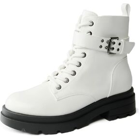 Women's Ankle Boots Classic Low Heel Womens Motorcycle Boots Straps Zippers Lace up Fashion Combat Booties for Women with Buckle Straps