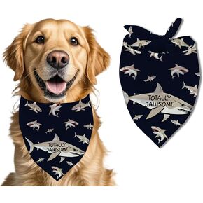 Cartoon Shark Dog Bandana, Pet Scarf, Pet Accessories Printed Bibs, Square Adjustable Girl or Boy Dog Scarf Totally Jawsome