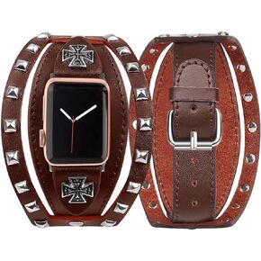VIQIV Leather Band Compatible with Apple Watch Bands for Men Women SE/49/45/44/42/41/40/38mm Ultra/Ultra 2, Vintage Punk Genuine Leather Bracelet Strap Smartwatch Wristbands for iWatch Series 9/8/SE2/7/6/5/4/3/2/1
