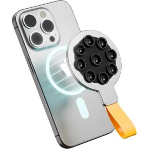 Magnetic Suction Cup Phone Mount,Silicone Suction Phone Case Grip Stand Holder for iPhone, Android, and MagSafe, Hands-Free Mirror Shower Phone Holder for TikTok, Videos, Selfies,and Content Creation