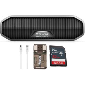 مجموعة SanDisk Professional 12TB G-Drive Enterprise-Class، محرك الأقراص الصلبة الخارجي المحمول (رمادي داكن) مع بطاقة ذاكرة 32 جيجابايت (100 ميجابايت/ثانية)، وكابل شحن (6 أقدام)، وقارئ بطاقة USB (4 عناصر) in Kuwait