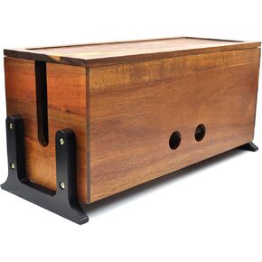 14 inch Large Cable Management Box，Cable Box Organizer Cord Box Hider - Power Strip Box Hider Cable Storage Box for Office, TV Wires, Desk Cord Organizer ，Vintage Walnut，Wood