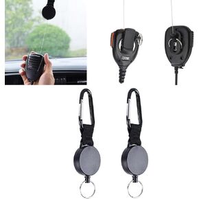 Ham Radio Microphone Keeper for Car Use Heavy Duty Retractable MIC Holder with 25 Inch Steel Cable 2 Pack