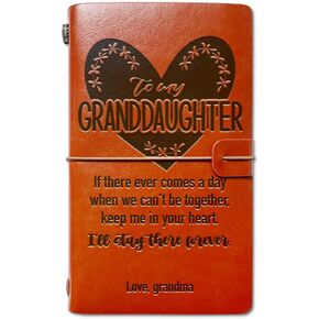 Leather Journal Gifts for Granddaughter from Grandma, I'll Always Standing Behind You, Christmas Graduation Birthday Gifts for Granddaughter, Granddaughter Travel Diary Notebook Gifts, 4.7" X 7.8"