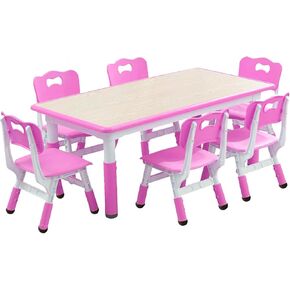 GAOMON Kids Table and 6 Chair Set,Height Adjustable Toddler Arts & Crafts Table and Chair Set for Ages 2-10,Max 300lbs Kids Activity Art Table for Classroom Daycares,Home