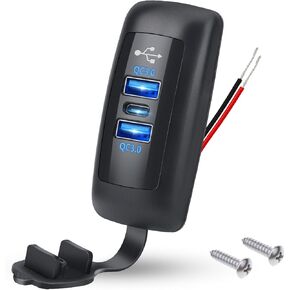 Linkstyle RV USB Outlet, Dual 18W QC3.0 USB-A Ports & 30W PD3.0 USB-C Port Charger Socket, Waterproof Cover, for Car Marine