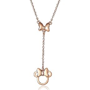 Disney Jewelry for Women, Mickey and Minnie Mouse Sterling Silver and Rose Gold Plate Interlocking Necklace; 18"