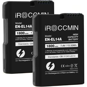 2-Pack EN-EL14/EN-EL14A Replacement Battery,1800mAh for Nikon D3100 D3200 D3300 D3400 D3500 D5100 D5200 D5300 D5500 D5600 DF Coolpix P7000 P7100 P7700 P7800