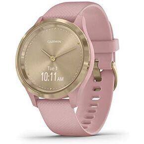 Garmin vivomove 3s, Smaller-Sized Hybrid Smartwatch with Real Watch Hands and Hidden Touchscreen Display, Light Gold with Rose Case and Band (Renewed)