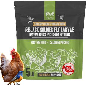 Premium Dried Black Soldier Fly Larvae for Chickens, High Protein Chicken Feed - All-Natural, Non-GMO Treat for Feather Growth and Immune Support - Ideal for Chickens, Ducks, and Quails - 5lb