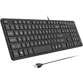 Wired USB Keyboard with Cover/Protector Skin, Low-Profile Flat Keyboard with US Layout (QWERTY), Durable Ultra-Slim Quiet Computer Keyboard for PC Windows 11/10 / 8/7 / XP/Vista - Silver