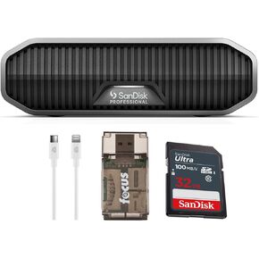 SanDisk Professional 18 TB G-DRIVE Desktop Portable, External Hard Drive (Dark Gray) Bundle with 32GB Memory Card (100MB/s), Charge Cable (6-Feet), and USB Card Reader (4 Items)