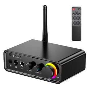 200W Amplifier 2.0 Channel 2 x TPA3116D2 Chips Stereo AMP Karaoke Bluetooth 5.3 Optical and AUX Inputs, for Speakers Remote Control DC 12-24V