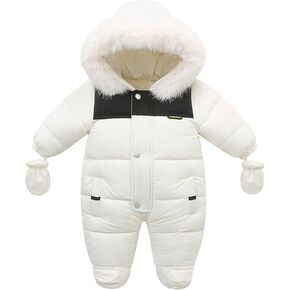 Fairy Baby Infant Baby Winter Snowsuit Coat Romper Hooded Double Zipper Fur Collar Warm Jumpsuit for Boys Girls 6-24 Months