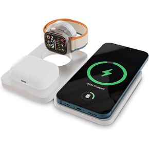 3-in-1 Charging Station for Apple Compatible Products, for use with iPhone, Apple Watch, AirPods Compatible 3-in-1 Foldable Charger, USB-C, 15W Fast Charging, for iPhone 15/14/13 (Pink)
