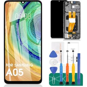 بديل شاشة LCD لهاتف Samsung Galaxy A05 لهاتف Samsung Galaxy A05 محول رقمي لشاشة اللمس مجموعة كاملة مع إطار أسود SM-A055F SM-A055F/DS SM-A055M SM-A055M/DS