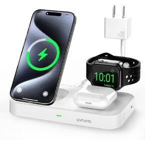 Qi2 Magsafe Charger Stand, 3-in-1 Wireless Charging Station for Multiple Devices, Qi2 15W Ultra-Fast Magnetic Wireless Charger for iPhone 16/15/14/13/12 Series, Apple Watch, Airpods - White
