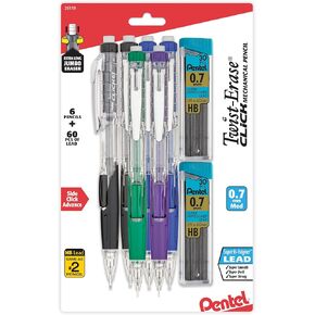 Pentel Twist Erase Click (0.5mm) 6 pack, with (0.5mm) lead 2 Pack
