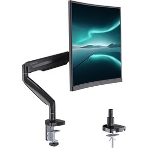 Single Monitor Arm Holds to 28.6 lbs, Ultrawide Monitor Stand for 35 inch Screens, Fully Adjustable Monitor Mount with Premium Aluminum&Gas Spring, C-Clamp & Grommet Base, VESA 75x75 or 100x100mm