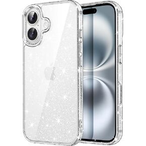 JETech Glitter Case for iPhone 16 6.1-Inch, Bling Sparkle Shockproof Phone Bumper Cover, Cute Sparkly for Women and Girls (Clear)