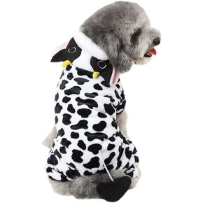 Cow Dog Costume – Funny Halloween Dog Costume Cow Cosplay Outfits, Winter Warm Moo Moo Outfits for Small Medium Dogs, Adorable 4 Legs Velvet Milk Cows Hooded Coat Pajama, 2X-Large