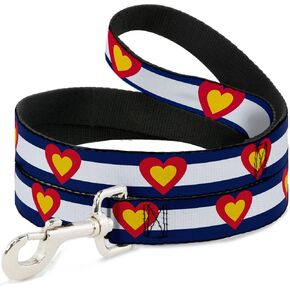 Dog Leash Colorado Heart Blue White Red Yellow 6 Feet Long 0.5 Inch Wide