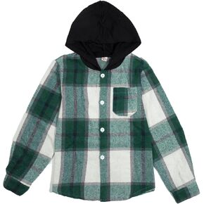 QLIPIN Boys Plaid Flannel Hooded Shirts Button Down Long Sleeve Shirt Kids Fall Jacket Tops Lightweight Casual Clothes