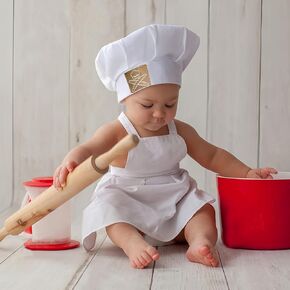 Ylsteed Newborn Photography Outfits Girl Boy Chef Outfits Infant Baby Photo Shoot Chef Costume Newborn Baby Photography Props Baby Chef Hat Apron Set Newborn Photography Outfits Boy - White