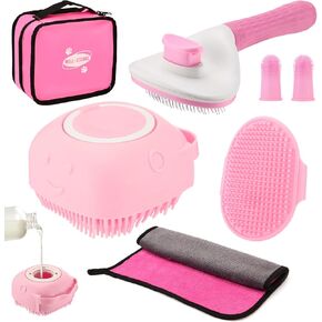 7PCS Pet Grooming Bath Brush Set Dog Shampoo Brush Dog Shower Scrubber Self Cleaning Slicker Brush for Short-haired pet Wash Towel