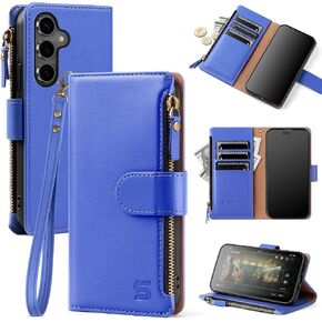 Shieldtop Compatible with Samsung Galaxy S24 FE 5G Wallet Case with Card Holder,Women Men RFID Blocking PU Leather Phone Case Flip Protective Cover Wrist Strap Zipper Credit Card Slots,Wine Red in Saudi Arabia