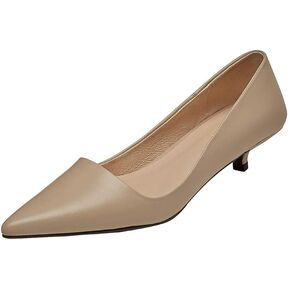 TinaCus Women's Genuine Leather Handmade Pointed Toe Low Kitten Heel Slip On Loafer Pumps