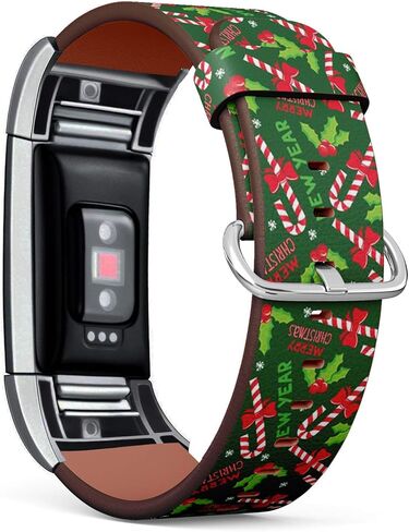 سوار جلدي من Q-Beans متوافق مع Fitbit Charge 2، سوار معصم بديل ومحولات // عيد الميلاد ورأس السنة هولي in Kuwait