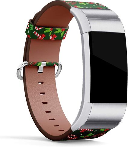 سوار جلدي من Q-Beans متوافق مع Fitbit Charge 2، سوار معصم بديل ومحولات // عيد الميلاد ورأس السنة هولي in Kuwait