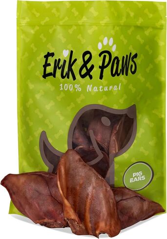 آذان خنزير للكلاب من Erik & Paws - طبيعية بالكامل، غير مبيضة 100%، بدون إضافات أو هرمونات، بديل آمن للجلد الخام، لطيف على البطن - 24 قطعة in Saudi Arabia
